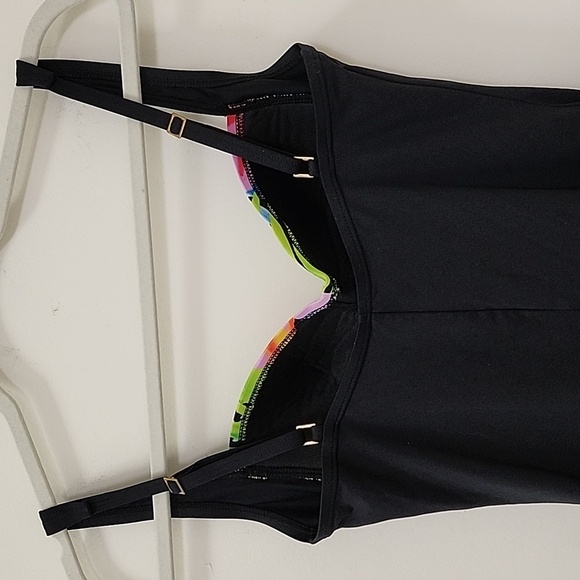 LA Blanca Coastal size 8 Front Shirred One Piece Swimsuit Black Floral - Picture 11 of 16